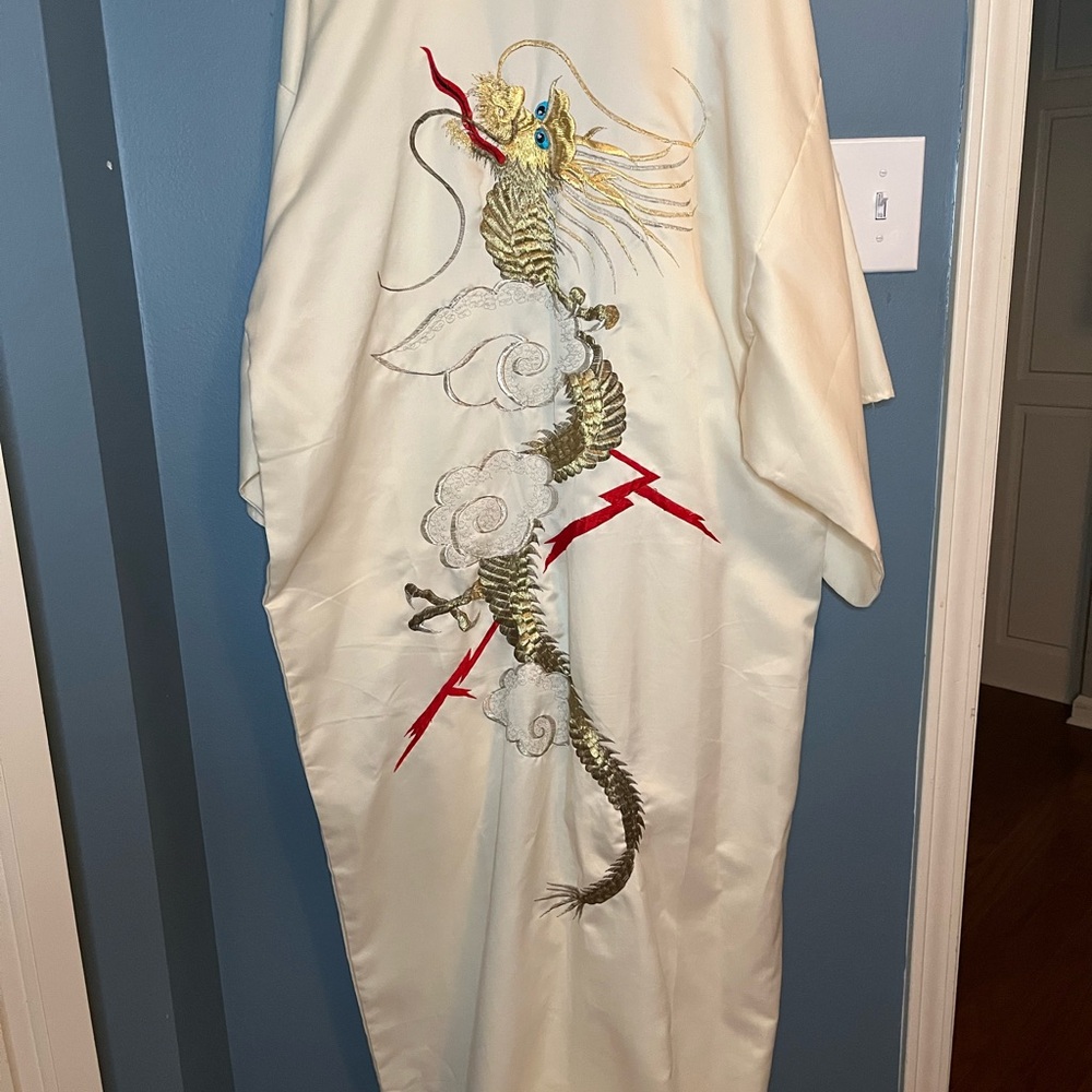 Elegant Cream Dragon Embroidered Dress